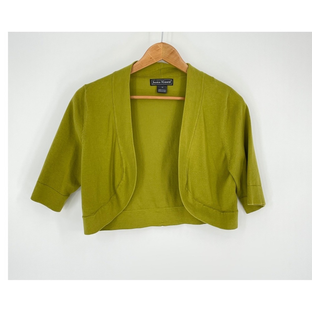 Jessica Howard Womens Dress 14 2PC‎ Green White Floral Belted Shrug Set - Picture 11 of 12